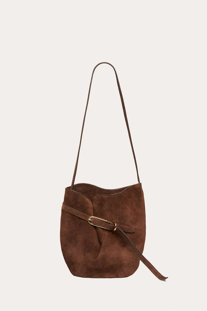 LIFFNER | BELTED BUCKET BAG DARK BROWN SUEDE