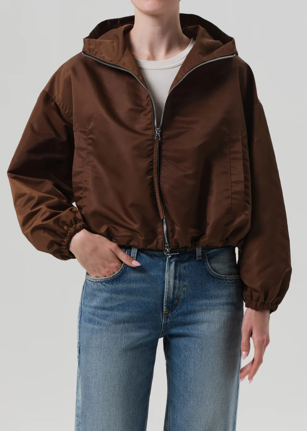 CITIZENS OF HUMANITY | CROPPED NYLON WINDBREAKER BRN
