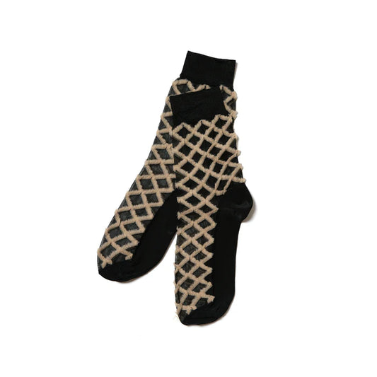 STEMS | FRINGE DIAMOND CREW SOCKS BLACK