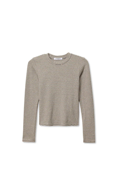 PERFECT WHITE TEE | EMMA LUXE STRIPE RIB CREW LS HTHR/BLK