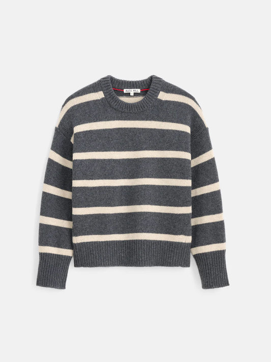 ALEX MILL | STRIPED NOTTINGHILL SWEATER STORM GREY/WISHBONE
