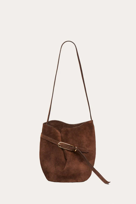LIFFNER | BELTED BUCKET BAG DARK BROWN SUEDE