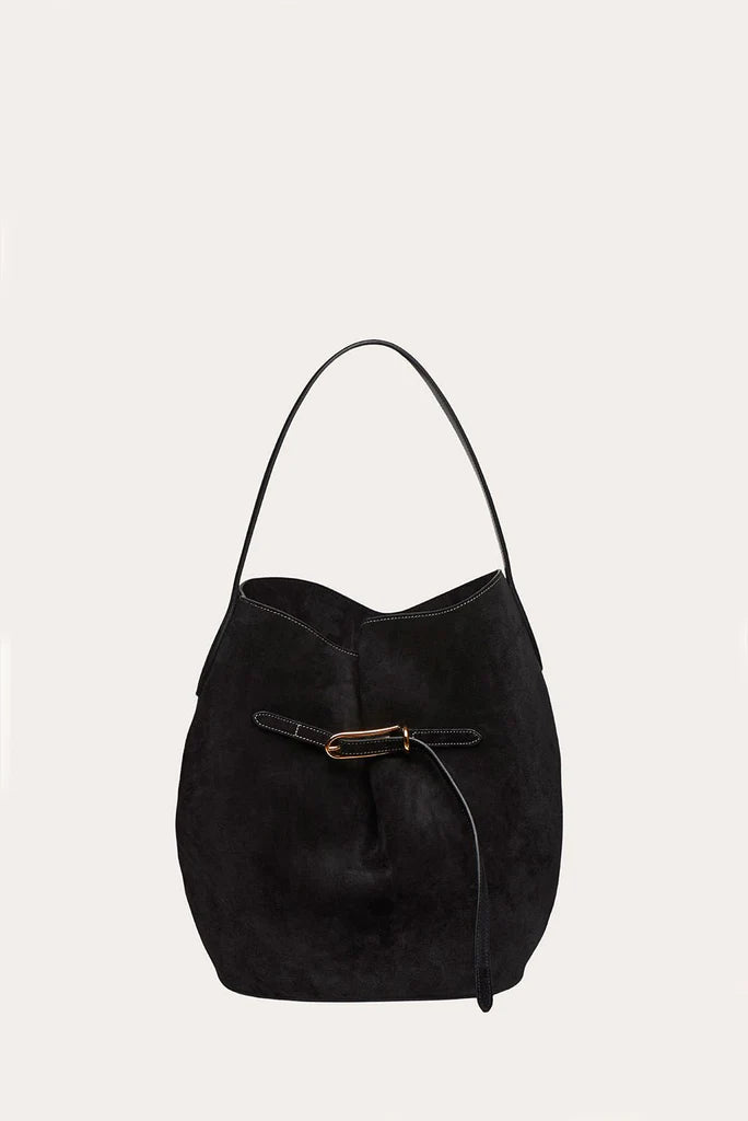 LIFFNER | BELTED BUCKET BAG LARGE BLACK SUEDE